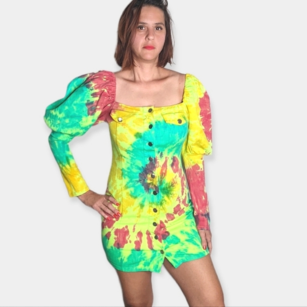 Lilly's Kloset Off The Shoulder Tie-dye Denim Dress ~ NWOT